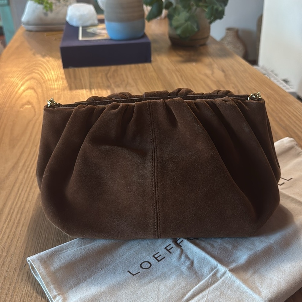 Loeffler Randall Analeigh Cacao Suede Gathered Clutch - Picture 2 of 3